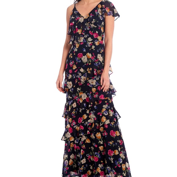 Lauren Ralph Lauren Floral Crinkled Georgette Gown